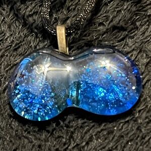 Brilliant Blue Glittery Glass Pendant Necklace, Unique, One of a Kind, Handmade